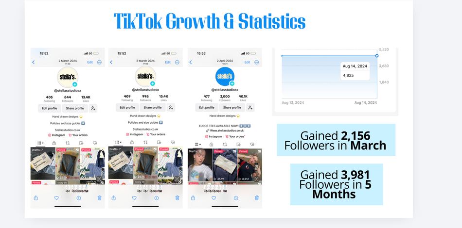 TikTok growth chart over one month